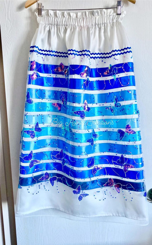 White and blue ribbon skirt with butterfly lacing
